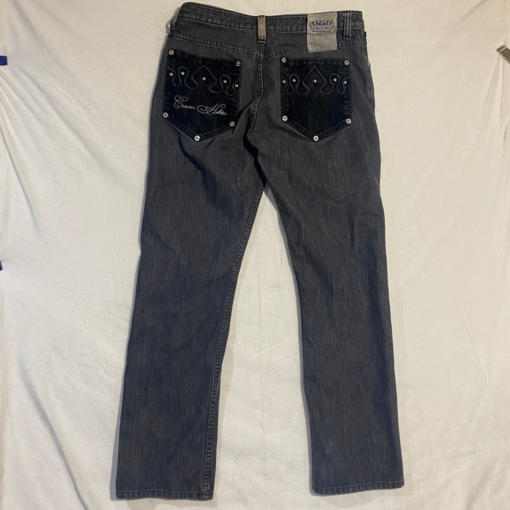 Crown Holder Imperial Brand Mens Faded Black Jeans Velvet Studded Pockets 34x31 - Picture 15 of 16